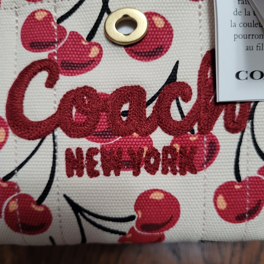 SOLD Coach Mini Tote Cherry Print Tote Bag - White and Red - Picture 5 of 10